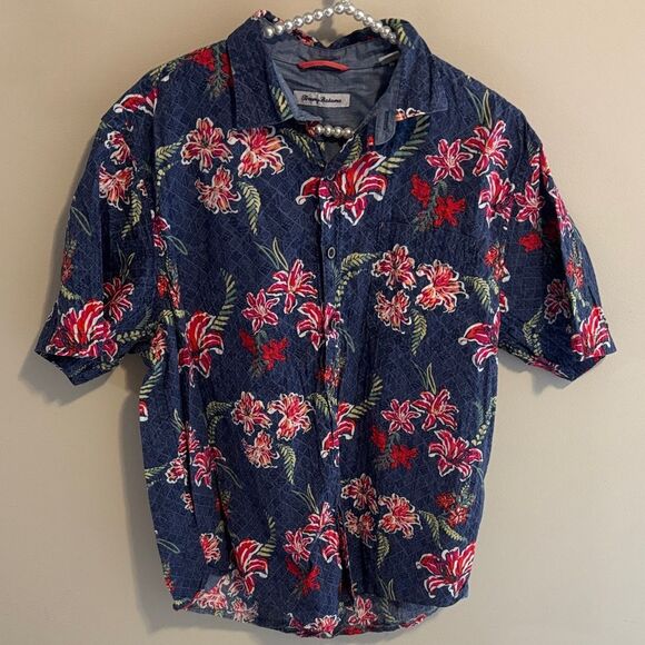 Tommy Bahama Navy Floral Button Down Shirt size medium - Picture 1 of 5